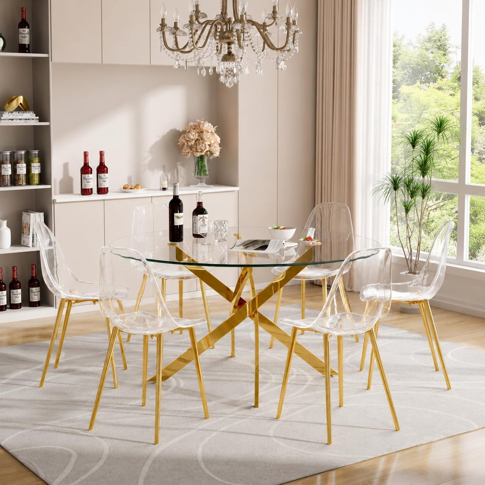 JUFU Acrylic Dining Chairs Set of 6, Modern Clear Chairs with Transparent Sea...