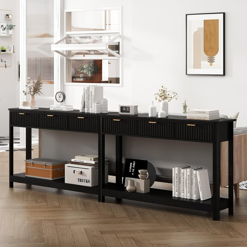 HOKYHOKY Fluted Console Table with Drawers, Modern 47.1" Entryway Table ...