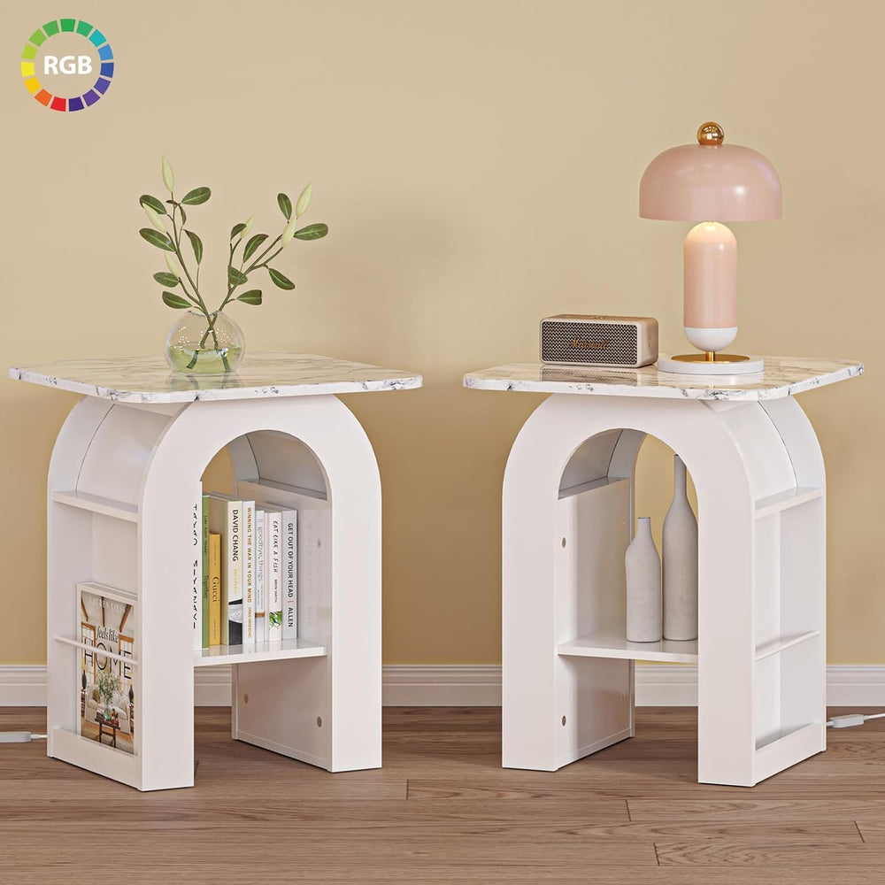 Small End Tables Living Room Set of 2 for Small Spaces,19" Marble Top Ni...