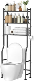 3-Tier Over The Toilet Storage, Space Saver Metal Bathroom Shelves, Freestanding Above Over Toilet Storage Shelf with 4 Hooks for Bathroom, Snow Black