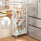 Utility Slim Storage Cart 4 Tier Small Rolling Kitchen Laundry Room Organization Cart with Wood Top Metal Narrow Laundry Room Shelves Cabinet Unit Laundry Organizer Trolley with Handle for Small space