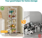 SINGAYE Shelf 6 Tier Wire Shelving Unit with Wheels Baskets Storage Rack Corner Shelves Adjustable Closet Bathroom Organizers Metal Pantry Kitchen Garage Laundry Room 13.5" D x 13.5" W x 63" H White