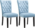 Velvet Dining Kitchen Chair Set of 2, Parsons Upholstered Dining Room Chair, Wood Accent Chair with Nailed Trim, Light Blue