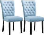 Velvet Dining Kitchen Chair Set of 2, Parsons Upholstered Dining Room Chair, Wood Accent Chair with Nailed Trim, Light Blue