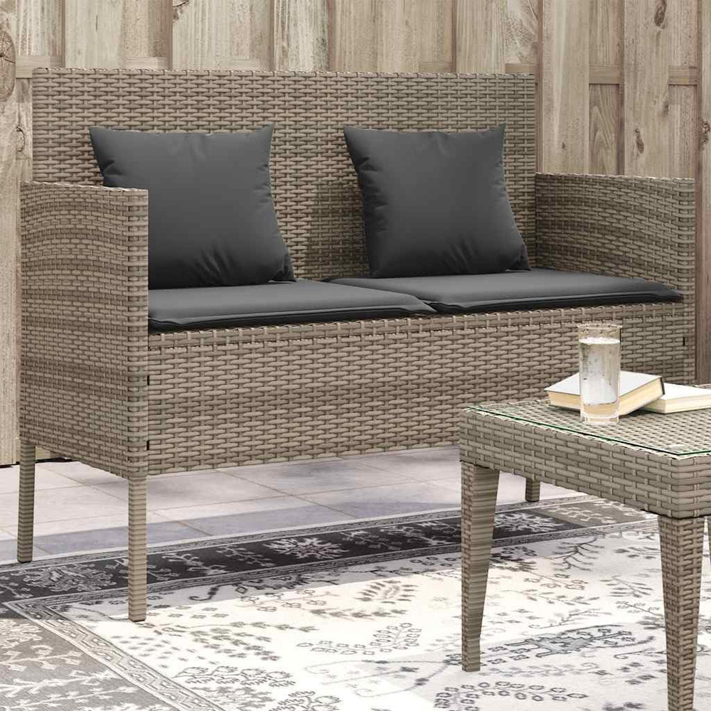 Gray Patio Storage Bench with Cushion, PE Rattan Outdoor Seating with Waterpr...