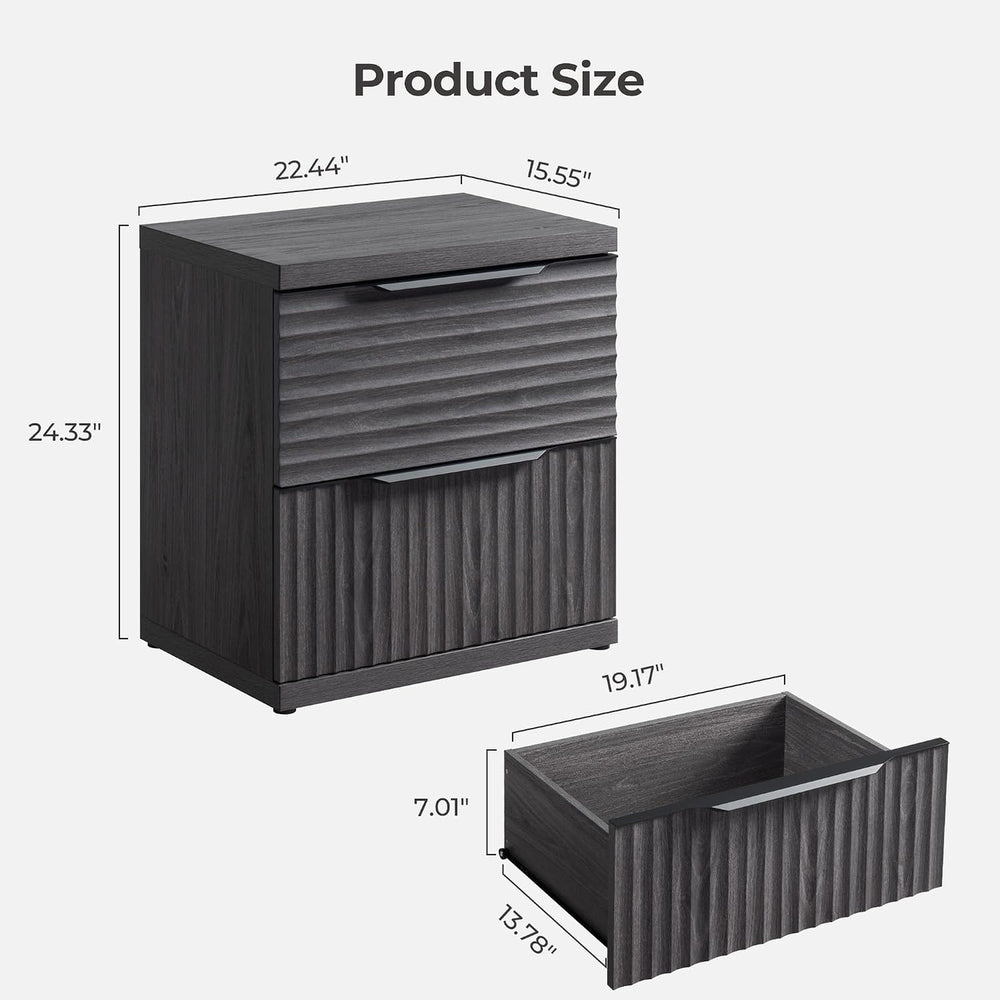 SICOTAS Fluted Night Stand Set 2 with 2 Large Drawers