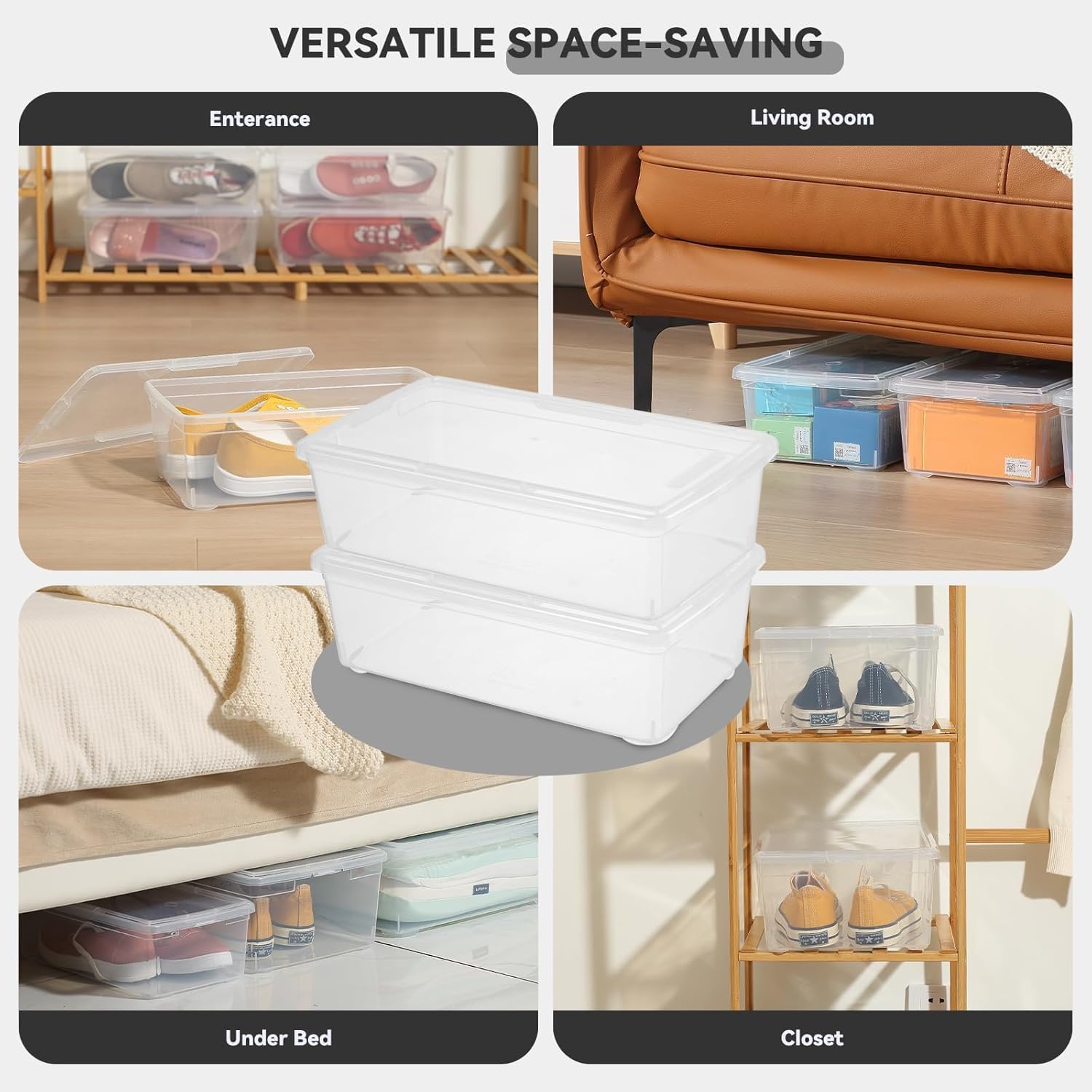 novelinks 12 Pack 6 Quart Clear Plastic Shoe Storage Bins with Lids(Clear) | Shoe Boxes Clear Plastic Stackable, Clear Shoe Storage Boxes, Shoe Containers, Shoe Bins, Craft Organizers and Storage