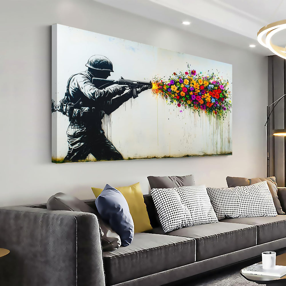 GAFSING Black Soldier with Colorful Flower Wall Art for Living Room Office Pe...