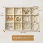 Large Velvet Jewelry Tray 2 Pack Stackable Jewelry Display Drawer Inserts Trays Organizer for Earring Bracelet Necklace Ring (Beige, 12 Grids)