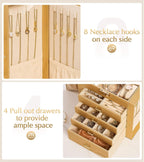 Homde Synthetic Leather Huge Jewelry Box Mirrored Watch Organizer Necklace Ring Earring Storage Lockable Gift Case (Gold)