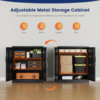 Yizosh Metal Garage Storage Cabinet with 2 Doors and 2 Adjustable Shelves - 35.5" Steel Lockable File Counter Cabinet for Home Office,Garage,Gym,School（Black）