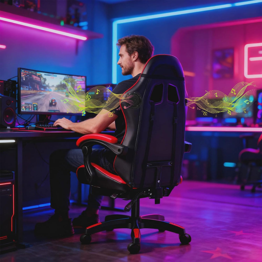 Gaming Chair, Video Game Chair with LED Light, Ergonomic Massage Computer Cha...
