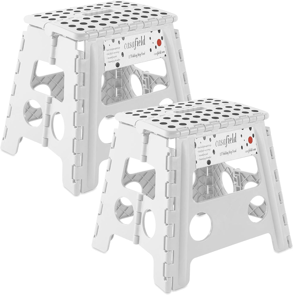 Casafield 13" Folding Step Stool with Handle (Set of 2), White - Portabl...