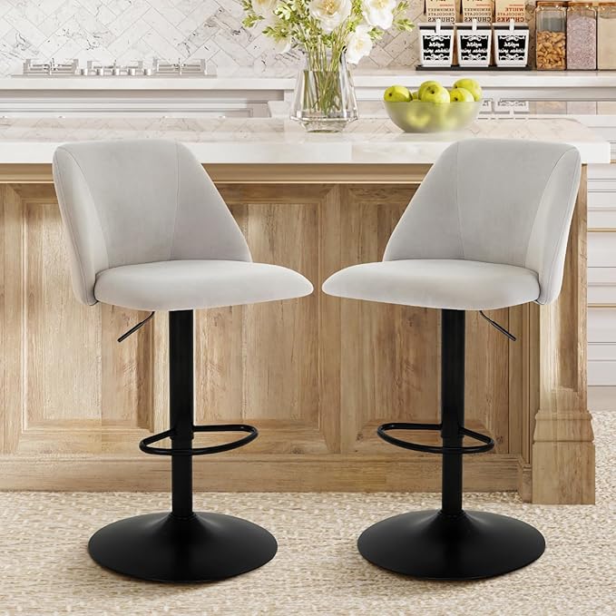 COLAMY Bar Stools Set of 2, Modern Swivel Bar Chairs, Adjustable Upholstered ...