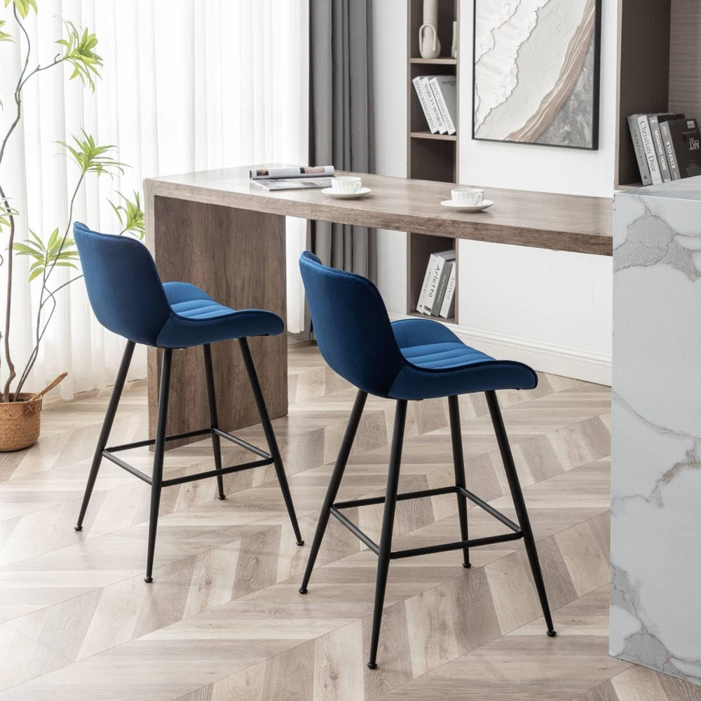 Blue Bar Stools Set of 2, Luxury Counter Height Barstools 24-Inch