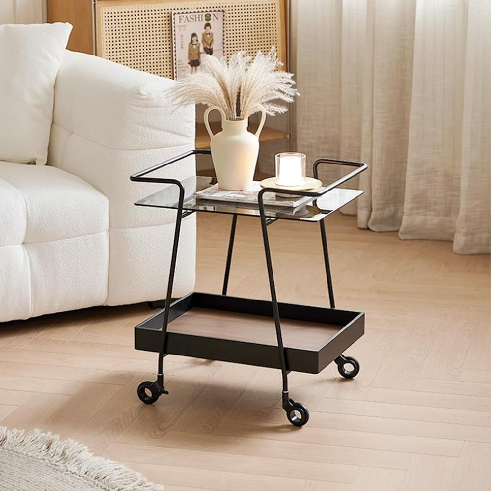 2 Tier Side Table with Wheels End Tables with Storage Shelf Storage Cart with...