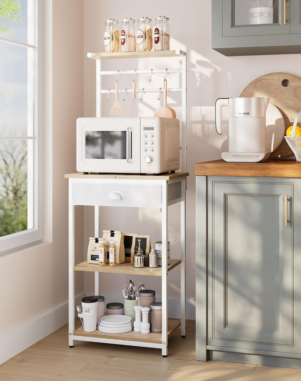 YMYNY 5 Tier Coffee Bar Station, Coffee Stand with Fabric Drawers, 8 S-Shaped...