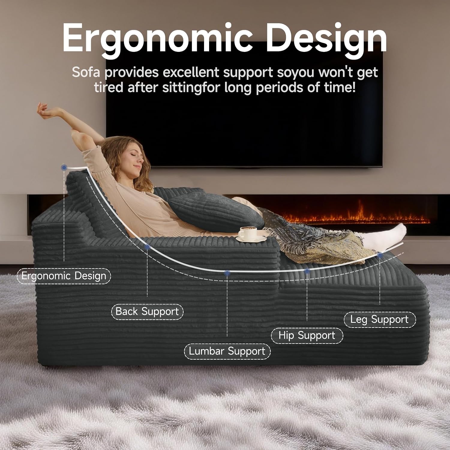 68" Oversized Boneless Chaise Lounge Chair, Cloud Reading Sofa | Oversized Comfort, Boneless Design, High-Density Foam, Deep Seat Support, Soft Corduroy, No Assembly