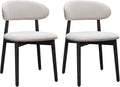 Farmhouse Dining Chairs Set of 2, Mid Century Modern Wooden Dining Room Chairs, Farmhouse Fabric Upholstered Kitchen Dinner Chairs for Living Room Restaurant Cafe, Black/Flax Gray