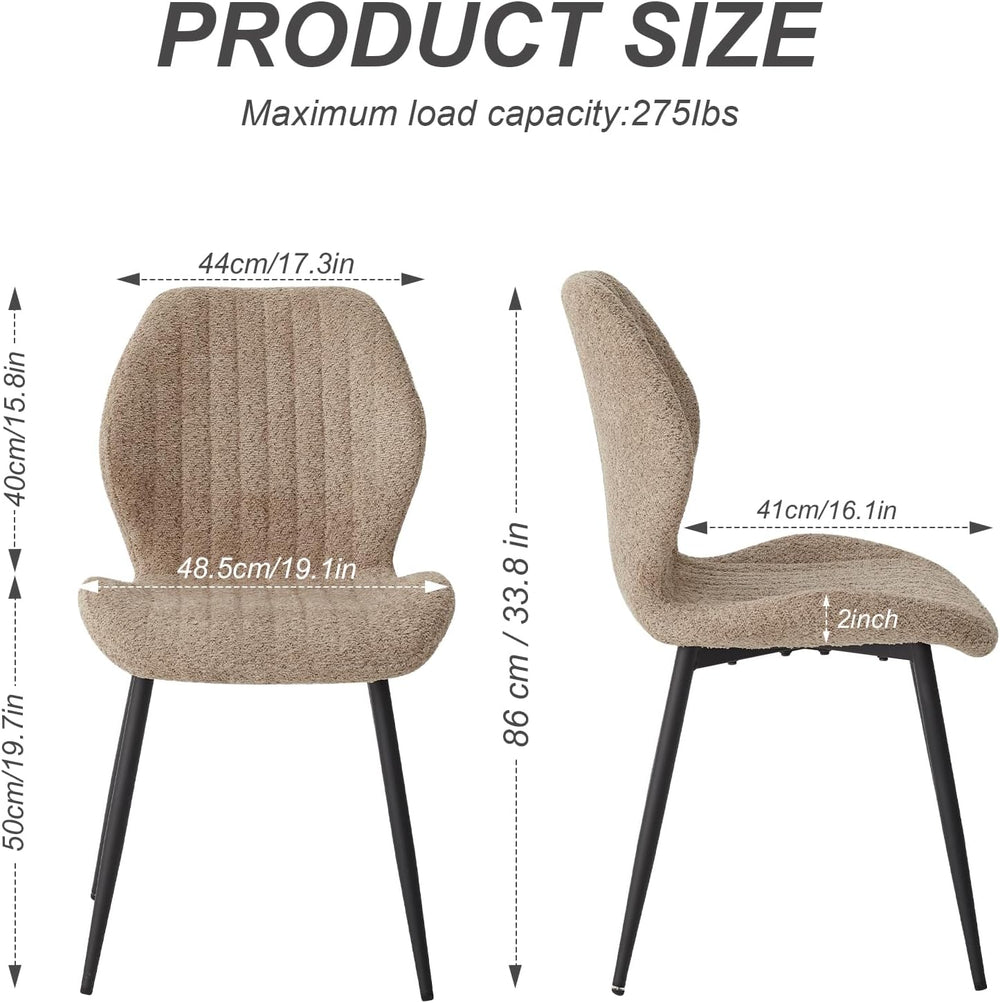 Modern Minimalist Dining Chairs Set of 4, Boucle Fabric, Brown | Thick High-D...