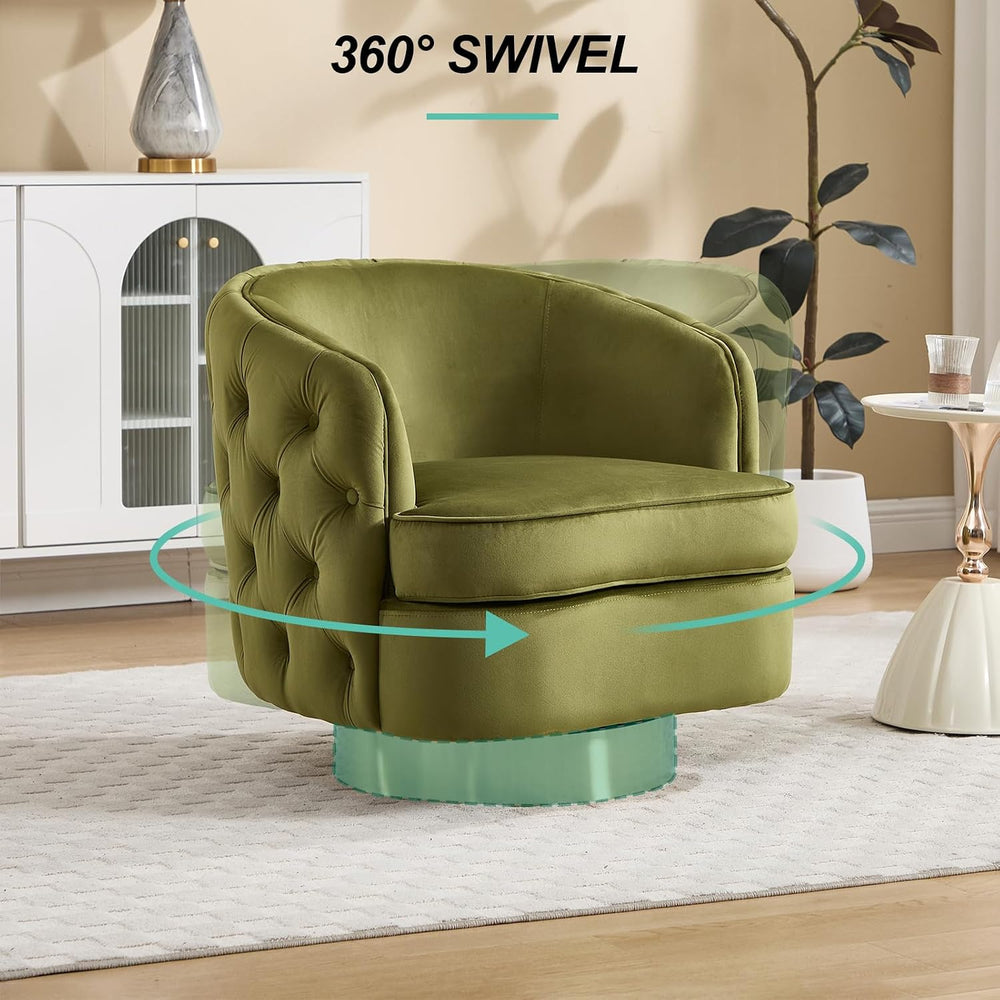 Hyfirm Modern Accent Chair, Swivel Barrel Armchair for Living Room, Button Tu...