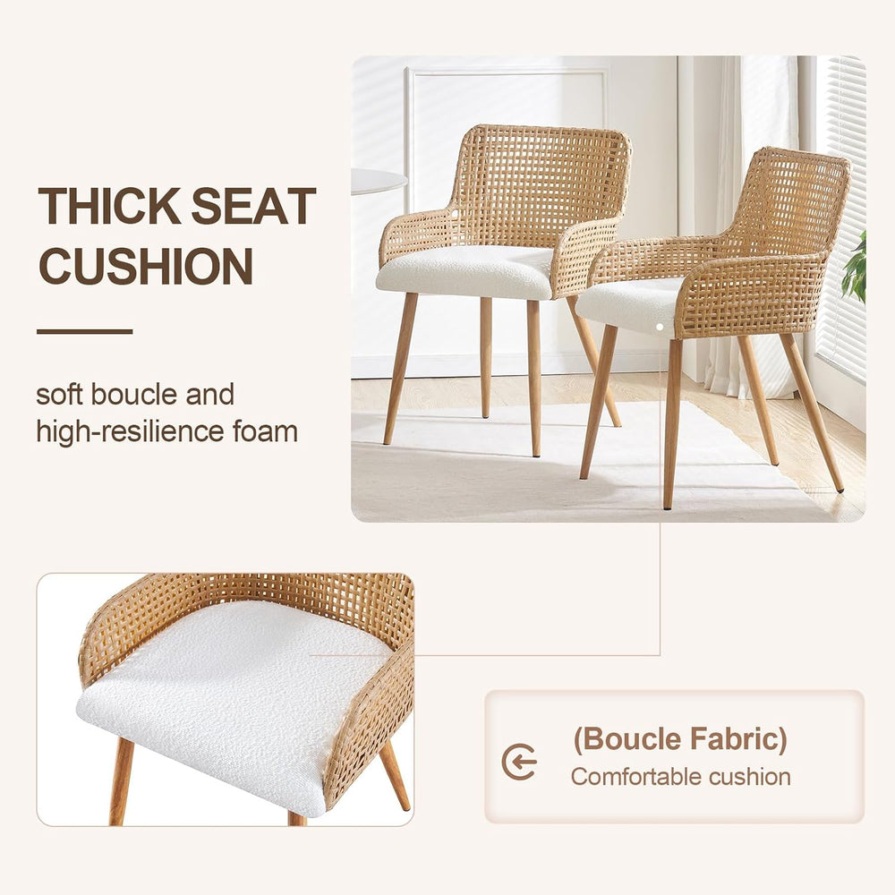 Rattan Dining Chairs Set of 4, Wicker Dining Chairs with Metal Legs,Upholster...