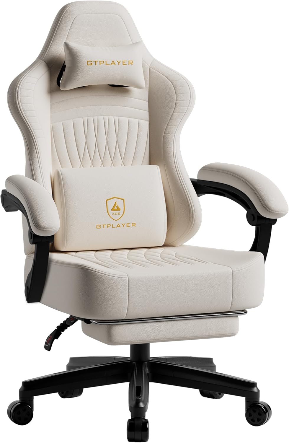 GTPLAYER Gaming Chair, Video Game Chairs with Footrest, PC Gamer Chairs for Adults - Padded High Back Ergonomic Reclining Silla Gamer, Linkage Armrest, Ace Pro, Ivory