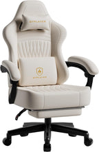 GTPLAYER Gaming Chair, Video Game Chairs with Footrest, PC Gamer Chairs for Adults - Padded High Back Ergonomic Reclining Silla Gamer, Linkage Armrest, Ace Pro, Ivory
