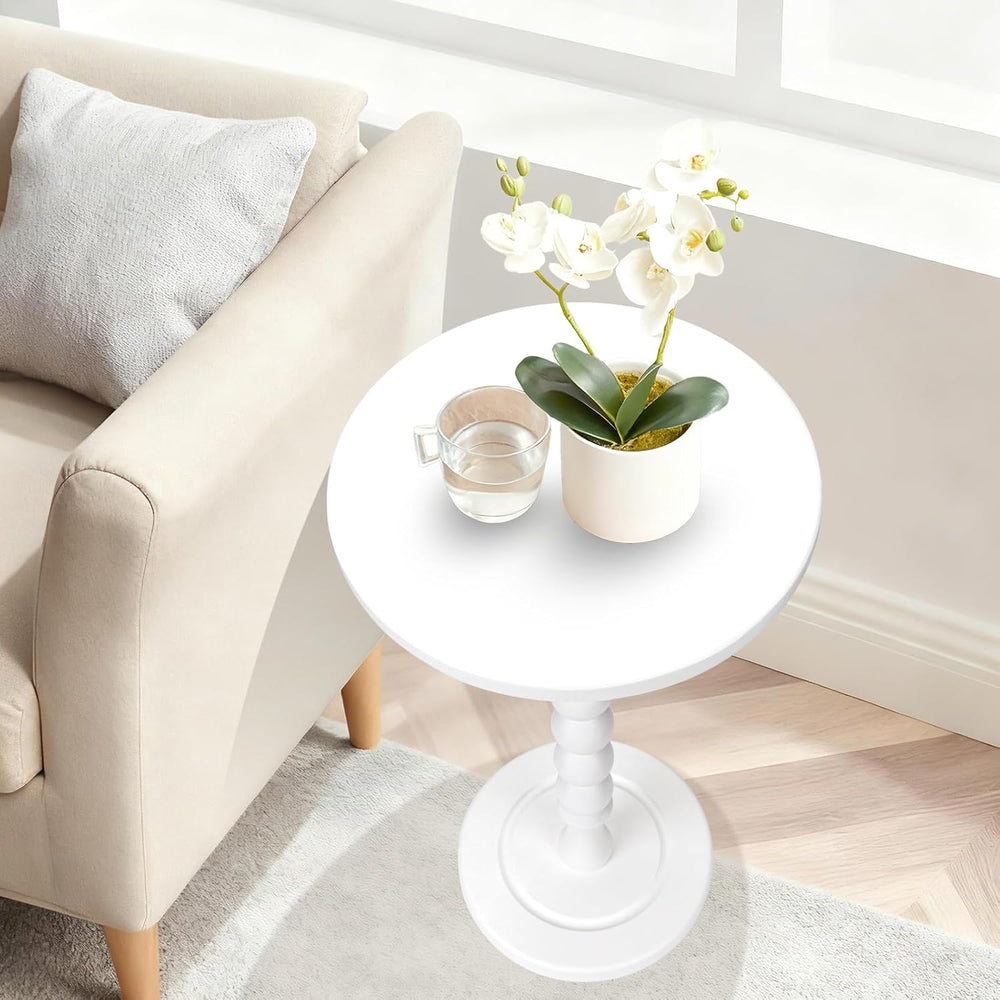 Round Side Table for Small Spaces, Drink Table with Oak Wood Pedestal, Modern...