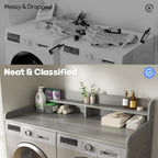 2-Tier Washer and Dryer Countertop with 2.75" H Guard,58" W x 28" D Laundry Countertop Cover with Non-Slip Pad,Large Space Laundry Topper for Folding Clothes Over Washer and Dryer-Stripe Gray
