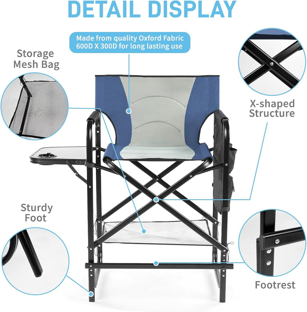 2 Piece 26" Tall Directors Chair Height Seat Folding, Blue/Grey