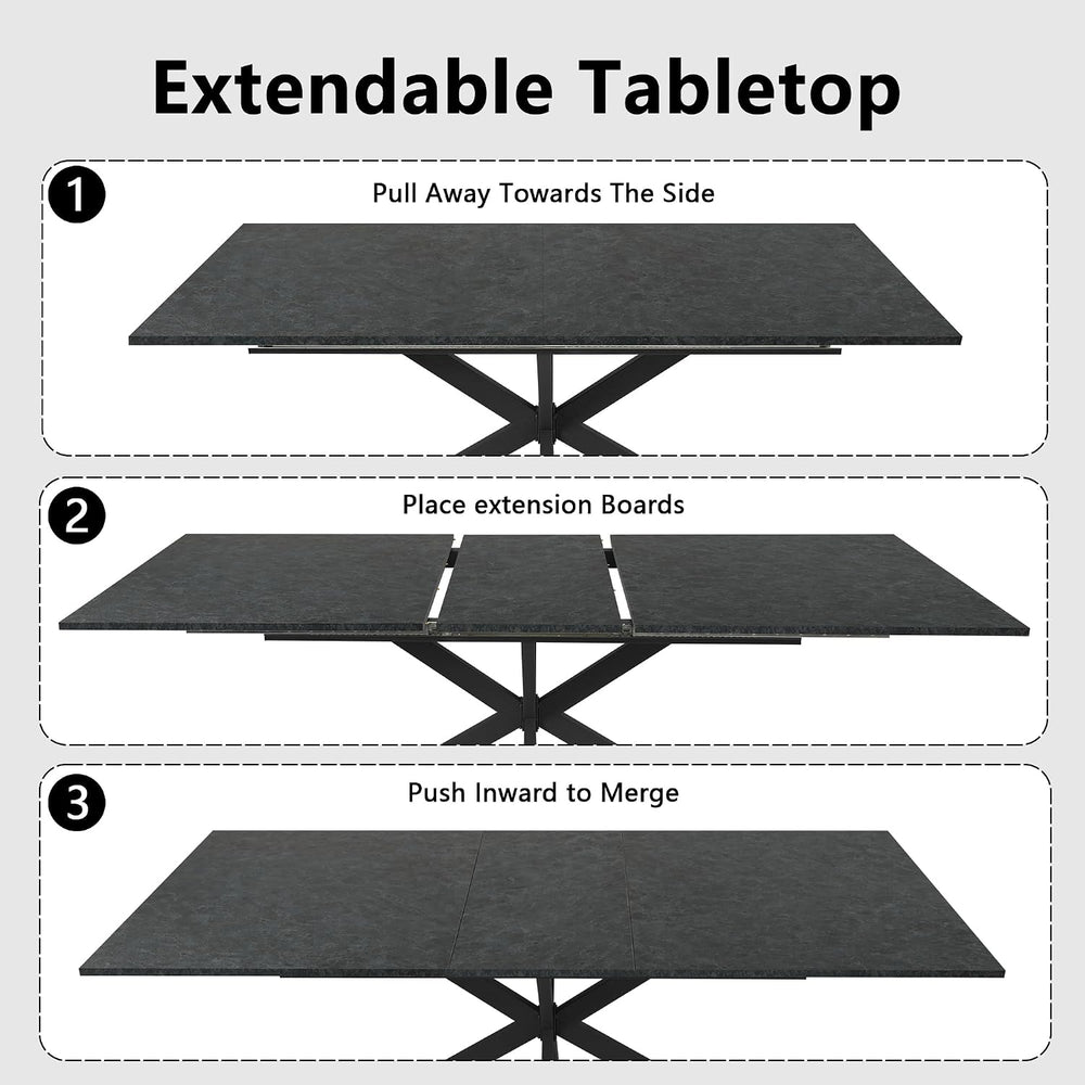 63-79 Inch Extendable Dining Table for 6-10, MDF Rectangular Kitchen Table wi...