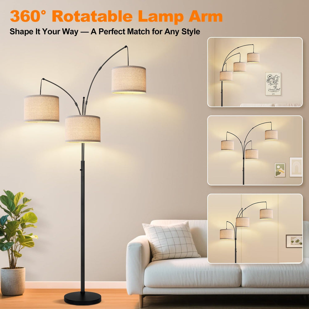 Dimmable 3 Lights Floor Lamp - 3000LM Super Bright Arc Floor Lamps for Living...