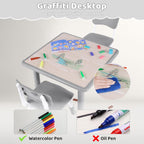 DOREROOM Kids Table and 2 Chairs Set, Height Adjustable (17.7"-26.1") Toddler Table and Chair Set, Multi-Activity Table with Graffiti Desktop, Children’s Table and Chairs for Classroom, Home & Daycare