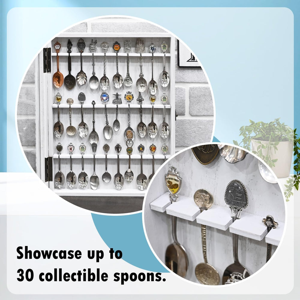 Ikee Design Wooden 30-Souvenir Spoon Display Case Cabinet, Wall-Mounted Tea S...