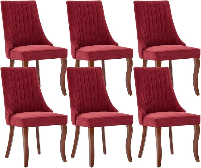 Linen Dining Chairs Set of 6，Fabric Channel Tufted Kitchen Chairs, Upholstere...