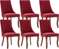 Linen Dining Chairs Set of 6，Fabric Channel Tufted Kitchen Chairs, Upholstered Accent Chairs with Curved Solid Wood Legs, Comfortable Dining Chair for Dining Room, (Burgundy, 6pc)