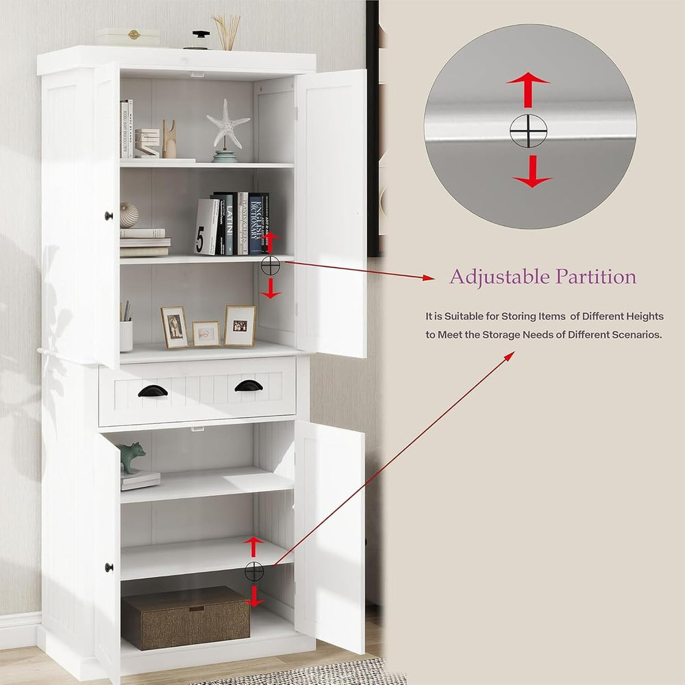71.61" Kitchen Pantry Cabinet, Tall Storage Cabinet with 4 Doors and 1 D...