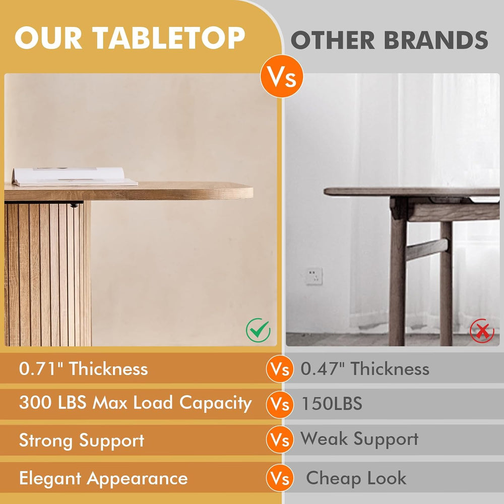 63" Large Dining Table for 4 6, [Rounded Corners] [Grooved Pedestal Base...