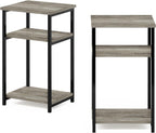 Furinno JUST 3-Tier Telephone Table Set of 2, Modern Metal Frame Side Table with Open Shelf, Night Stand, Bedside Table, Easy Assembly,for Living Room, Bedroom, Grey Oak