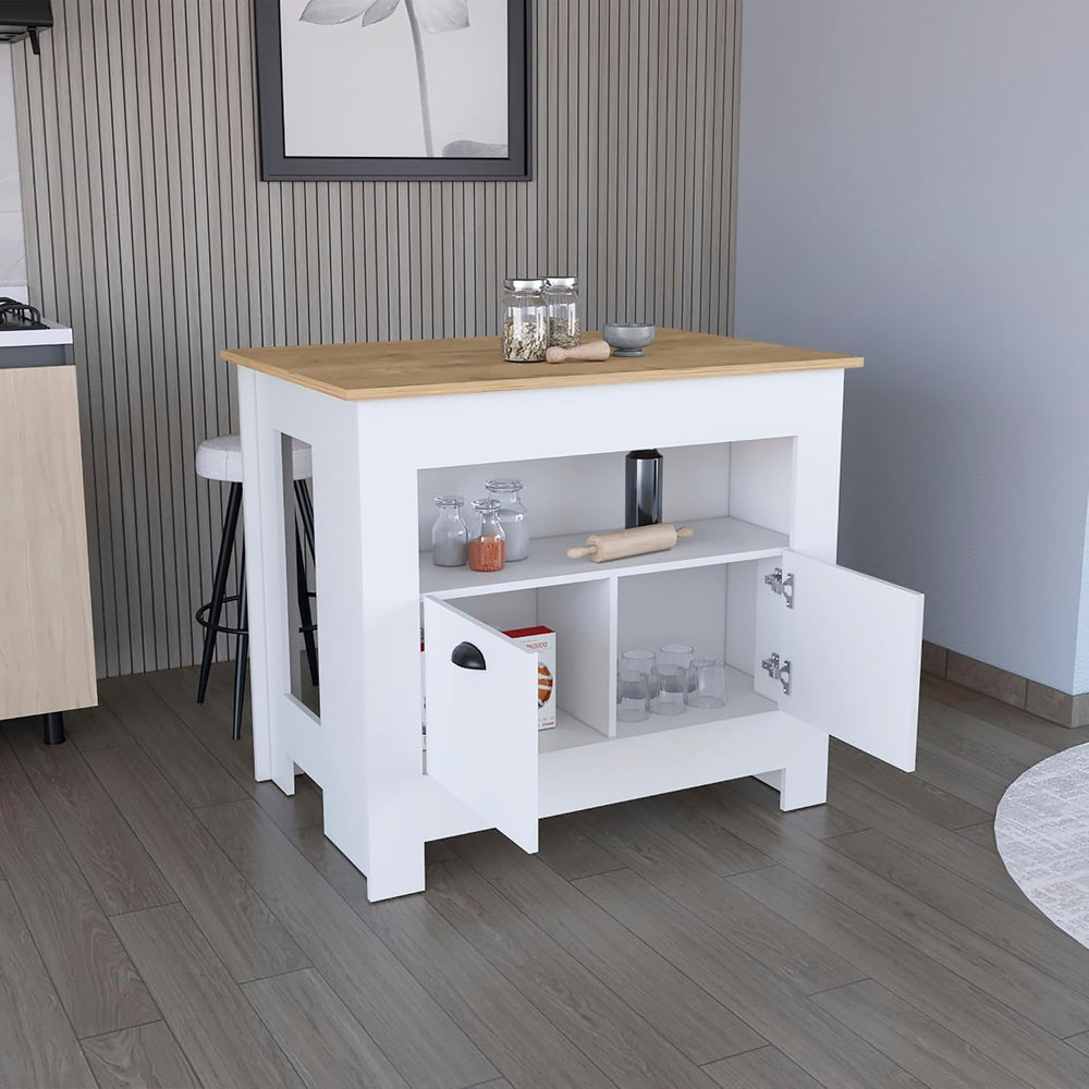 Kitchen Island Two Door Cabinet and Shelf in Multicolor | Includes two cabine...