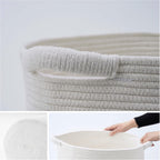 Blanket Basket (16" Dx14 H) - Round Woven Rope Storage for Living Room Throws, Pillows & Laundry- White