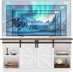 YESHOMY Farmhouse TV Stand for Televisions up to 65 Inches, Sliding Barn Doors and Storage Cabinets, Console Table and Media Furniture for Living Room, 58 Inch, Milk White