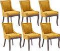 Modern Dining Chairs Set of 6, High Back Dining Chairs Side Chairs with Solid Wood Legs, Upholstered Fabric Dining Room Chairs for Dining Room Kitchen, Yellow