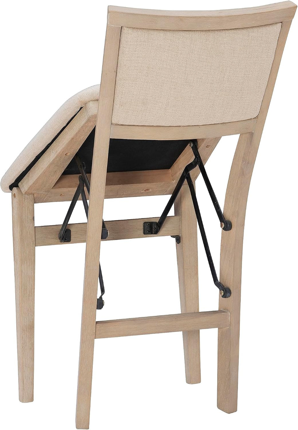 Linon Keira Natural Rustic Wooden Folding Chair with Beige Upholstered Seat a...