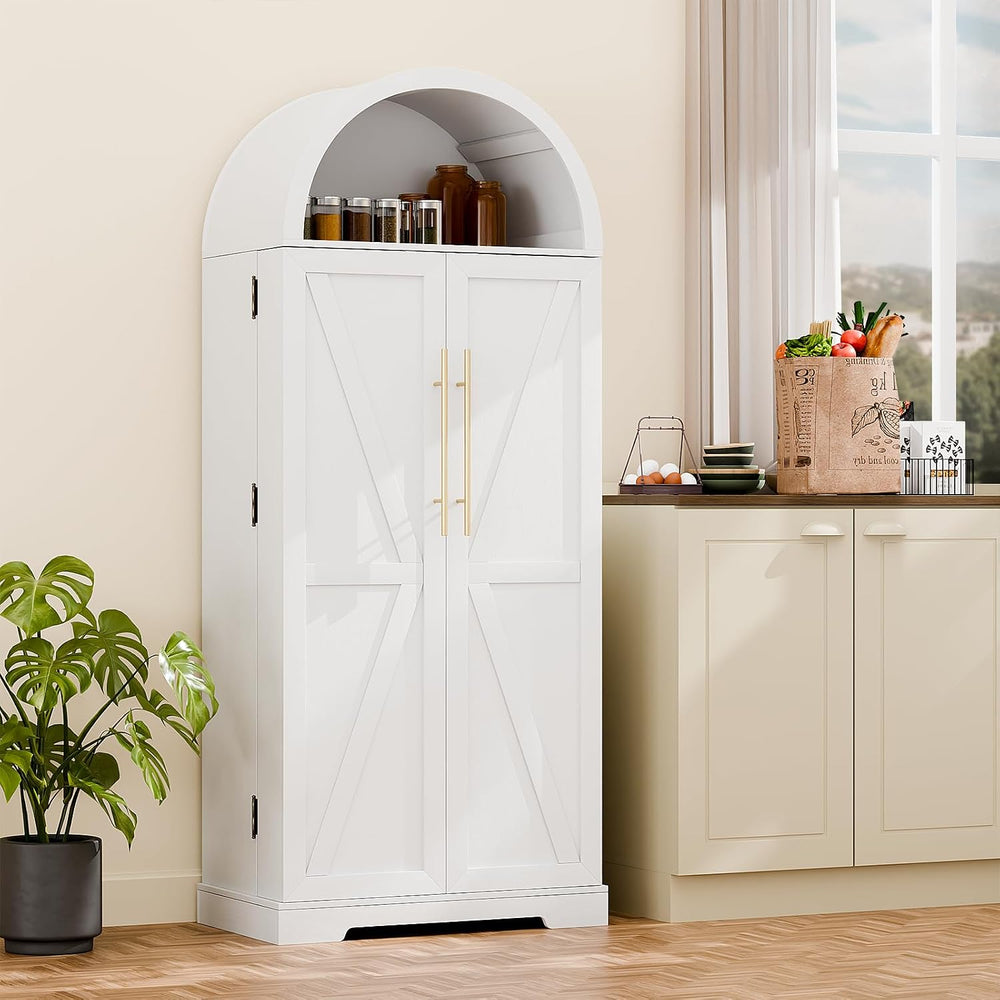 65" H Arched Kitchen Pantry, Modern Cupboard Storage Cabinet with 10 Sid...