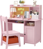 TaoHFE Pink Kids Desk and Chair Set, Kids Desk Chair with Storage and Shelf | Wooden Kids Table and Chairs for Bedroom and Study, Craft Table with Storage Gifts for Girls to Study