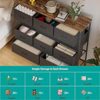 43.3" Wide Fabric Dresser for Bedroom, Chest of Drawers with 11 Deep Drawers, Multi-Drawers TV Stand TV Console, Storage Organizer for Closet, Nursery (Black)