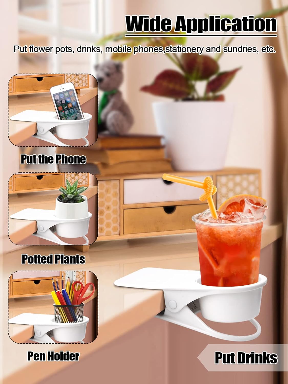 Kalolary Drinking Cup Holder Clip- Chair and Table Bottle Cup Stand DIY Glass Clamp Storage Saucer Clip Water Coffee Mug Holder Saucer Clip Design for Home & Office, White
