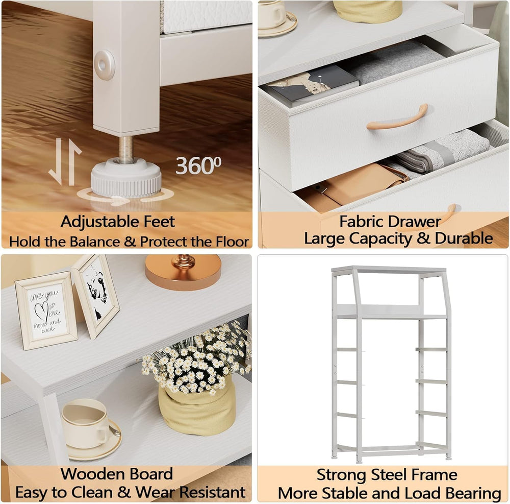 Furnulem Tall Nightstand with 4 Fabric Drawers, Small Dresser for Bedroom | W...